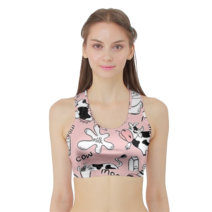 Fresh Milk Cow Pattern Sports Bra with Border