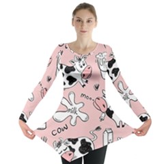 Fresh Milk Cow Pattern Long Sleeve Tunic  by Bigfootshirtshop