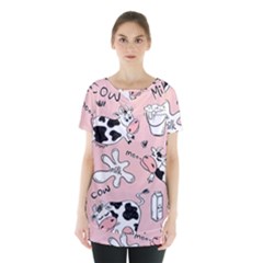 Fresh Milk Cow Pattern Skirt Hem Sports Top