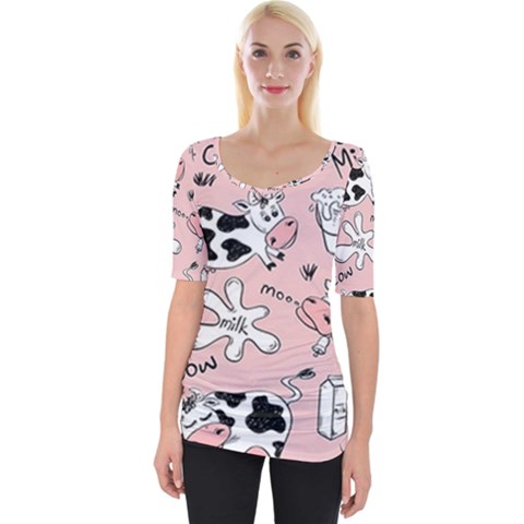 Fresh Milk Cow Pattern Wide Neckline Tee by Bigfootshirtshop