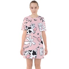 Fresh Milk Cow Pattern Sixties Short Sleeve Mini Dress by Bigfootshirtshop