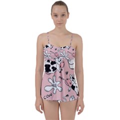 Fresh Milk Cow Pattern Babydoll Tankini Set