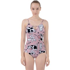 Fresh Milk Cow Pattern Cut Out Top Tankini Set