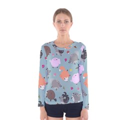 Little Round Animal Friends Women s Long Sleeve Tee