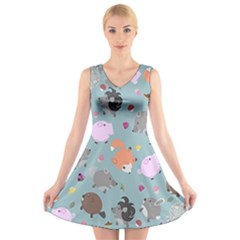 Little Round Animal Friends V-neck Sleeveless Skater Dress