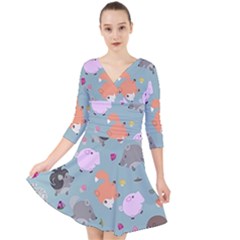 Little Round Animal Friends Quarter Sleeve Front Wrap Dress	