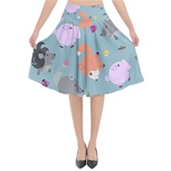 Little Round Animal Friends Flared Midi Skirt by Bigfootshirtshop