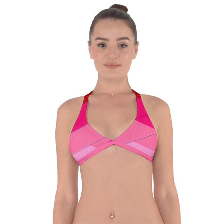 Geometric Shapes Magenta Pink Rose Halter Neck Bikini Top