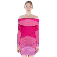 Geometric Shapes Magenta Pink Rose Long Sleeve Off Shoulder Dress by Celenk