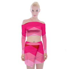 Geometric Shapes Magenta Pink Rose Off Shoulder Top With Mini Skirt Set by Celenk