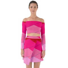 Geometric Shapes Magenta Pink Rose Off Shoulder Top With Skirt Set