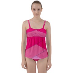 Geometric Shapes Magenta Pink Rose Twist Front Tankini Set by Celenk