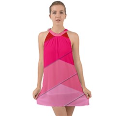 Geometric Shapes Magenta Pink Rose Halter Tie Back Chiffon Dress