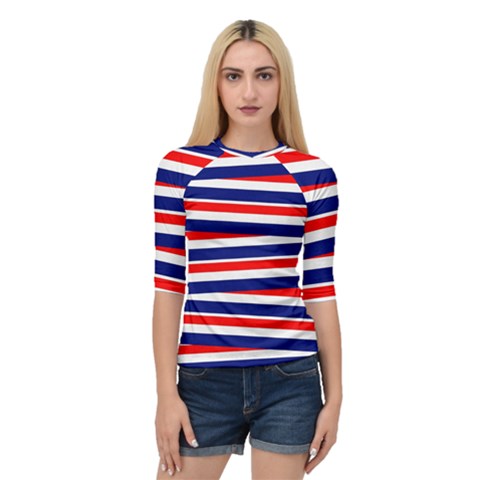 Red White Blue Patriotic Ribbons Quarter Sleeve Raglan Tee by Celenk