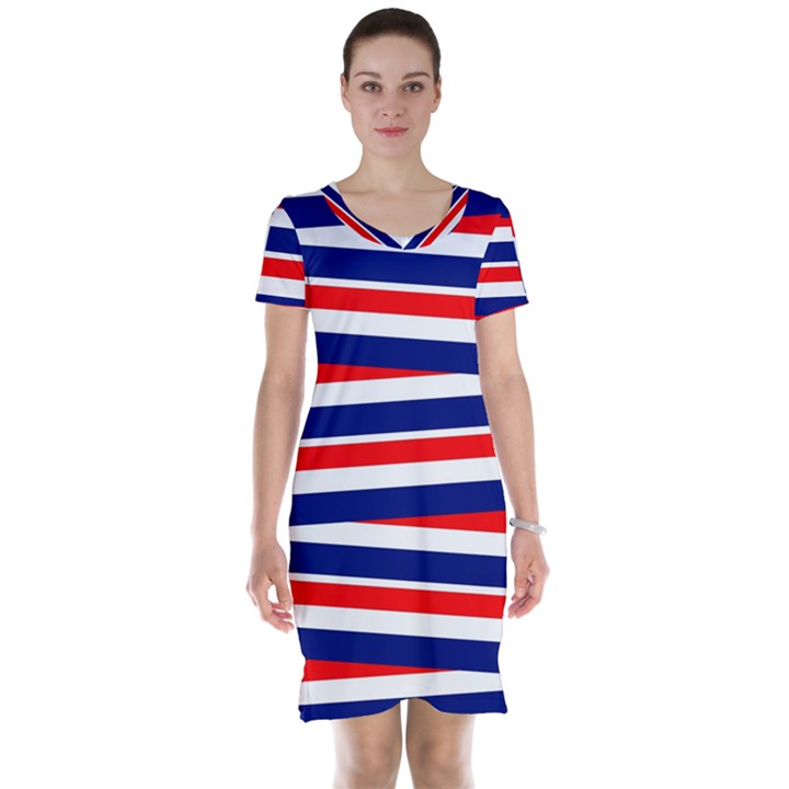 Red White Blue Patriotic Ribbons Short Sleeve Nightdress