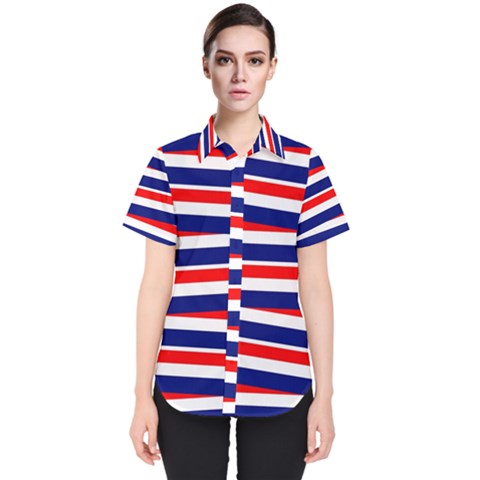 Red White Blue Patriotic Ribbons Women s Short Sleeve Shirt by Celenk