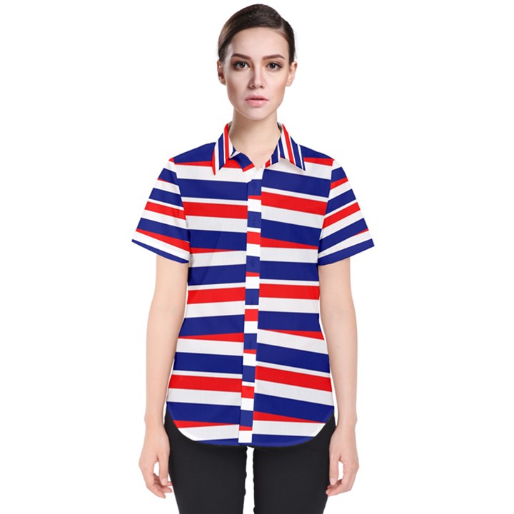 Red White Blue Patriotic Ribbons Women s Short Sleeve Shirt