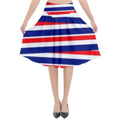 Red White Blue Patriotic Ribbons Flared Midi Skirt by Celenk