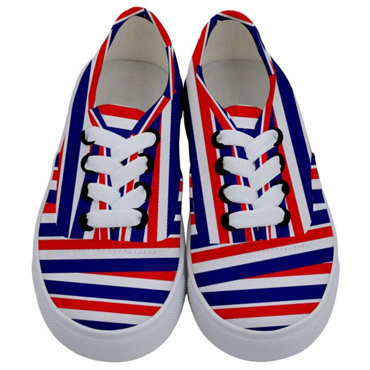 Red White Blue Patriotic Ribbons Kids  Classic Low Top Sneakers