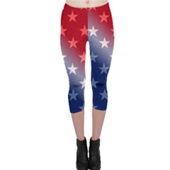 America Patriotic Red White Blue Capri Leggings  by Celenk