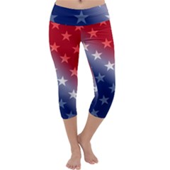 America Patriotic Red White Blue Capri Yoga Leggings by Celenk