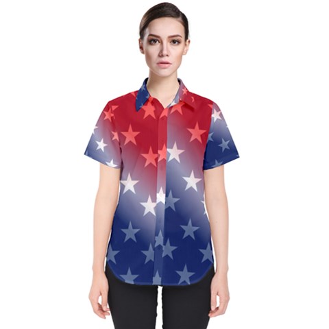 America Patriotic Red White Blue Women s Short Sleeve Shirt by Celenk