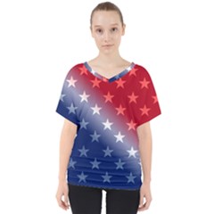 America Patriotic Red White Blue V-neck Dolman Drape Top