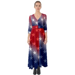 America Patriotic Red White Blue Button Up Boho Maxi Dress