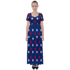 Patriotic Colors America Usa Red High Waist Short Sleeve Maxi Dress