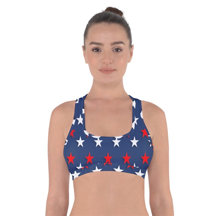 Patriotic Colors America Usa Red Cross Back Sports Bra