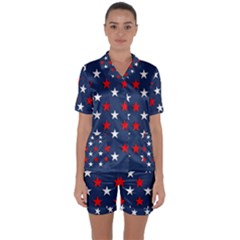 Patriotic Colors America Usa Red Satin Short Sleeve Pyjamas Set by Celenk