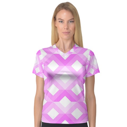 Geometric Chevrons Angles Pink V-neck Sport Mesh Tee by Celenk