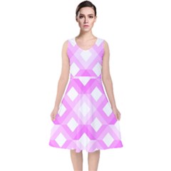 Geometric Chevrons Angles Pink V-neck Midi Sleeveless Dress 