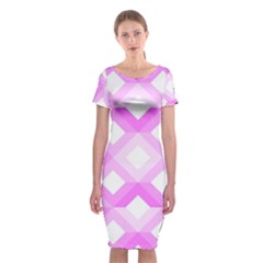 Geometric Chevrons Angles Pink Classic Short Sleeve Midi Dress by Celenk