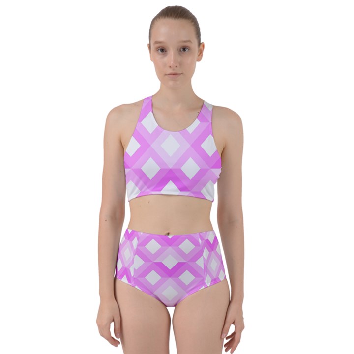 Geometric Chevrons Angles Pink Racer Back Bikini Set