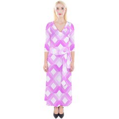 Geometric Chevrons Angles Pink Quarter Sleeve Wrap Maxi Dress