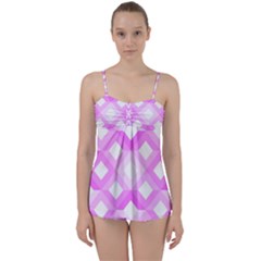 Geometric Chevrons Angles Pink Babydoll Tankini Set