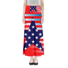 Patriotic American Usa Design Red Full Length Maxi Skirt by Celenk