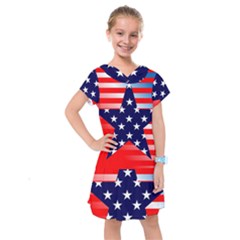 Patriotic American Usa Design Red Kids  Drop Waist Dress