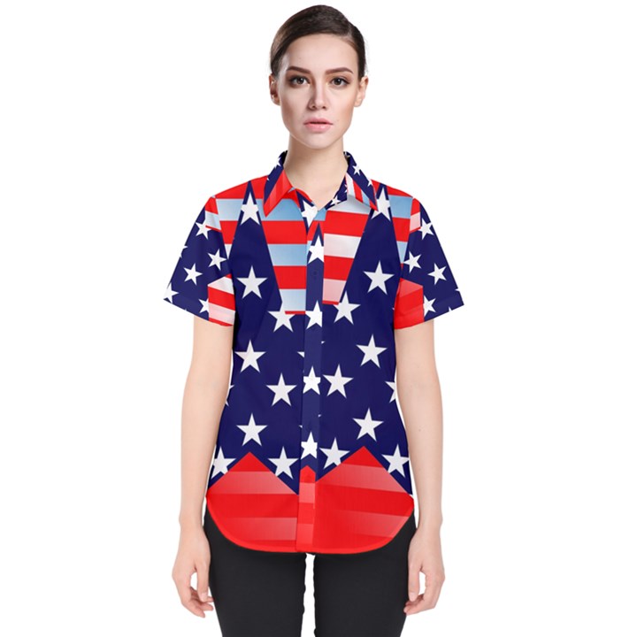 Patriotic American Usa Design Red Women s Short Sleeve Shirt