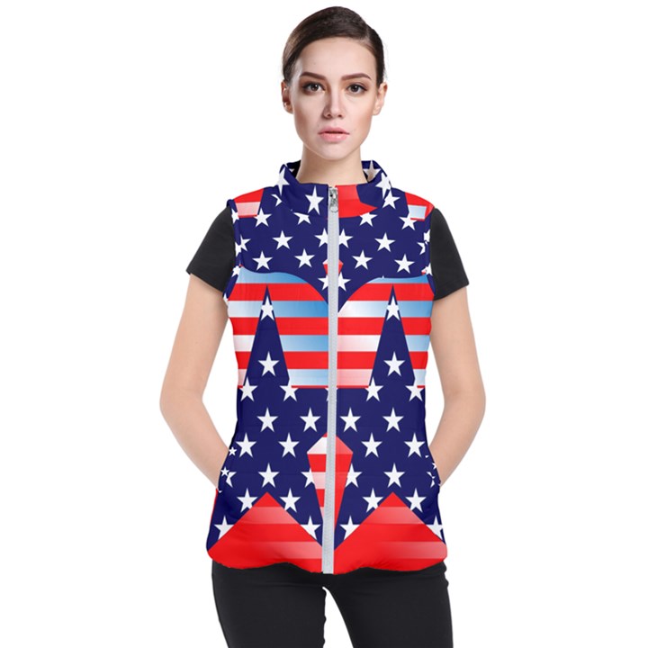 Patriotic American Usa Design Red Women s Puffer Vest