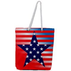 Patriotic American Usa Design Red Full Print Rope Handle Tote (large)