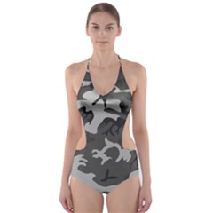 Camouflage Pattern Disguise Army Cut-out One Piece Swimsuit by Celenk