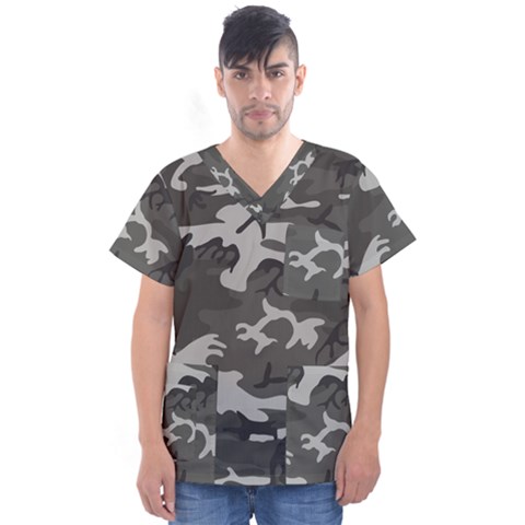 Camouflage Pattern Disguise Army Men s V-neck Scrub Top by Celenk