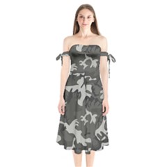 Camouflage Pattern Disguise Army Shoulder Tie Bardot Midi Dress by Celenk