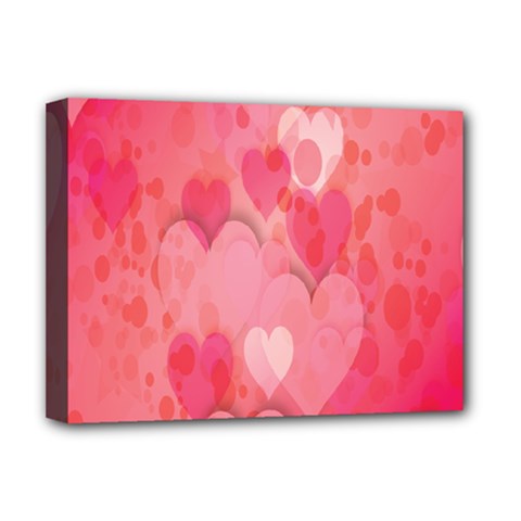 Pink Hearts Pattern Deluxe Canvas 16  X 12   by Celenk