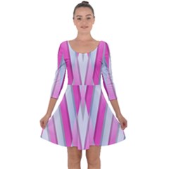 Geometric 3d Design Pattern Pink Quarter Sleeve Skater Dress