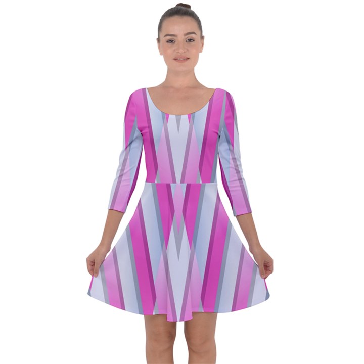 Geometric 3d Design Pattern Pink Quarter Sleeve Skater Dress