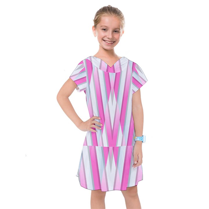 Geometric 3d Design Pattern Pink Kids  Drop Waist Dress