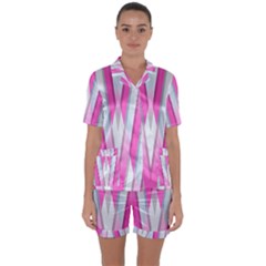 Geometric 3d Design Pattern Pink Satin Short Sleeve Pyjamas Set